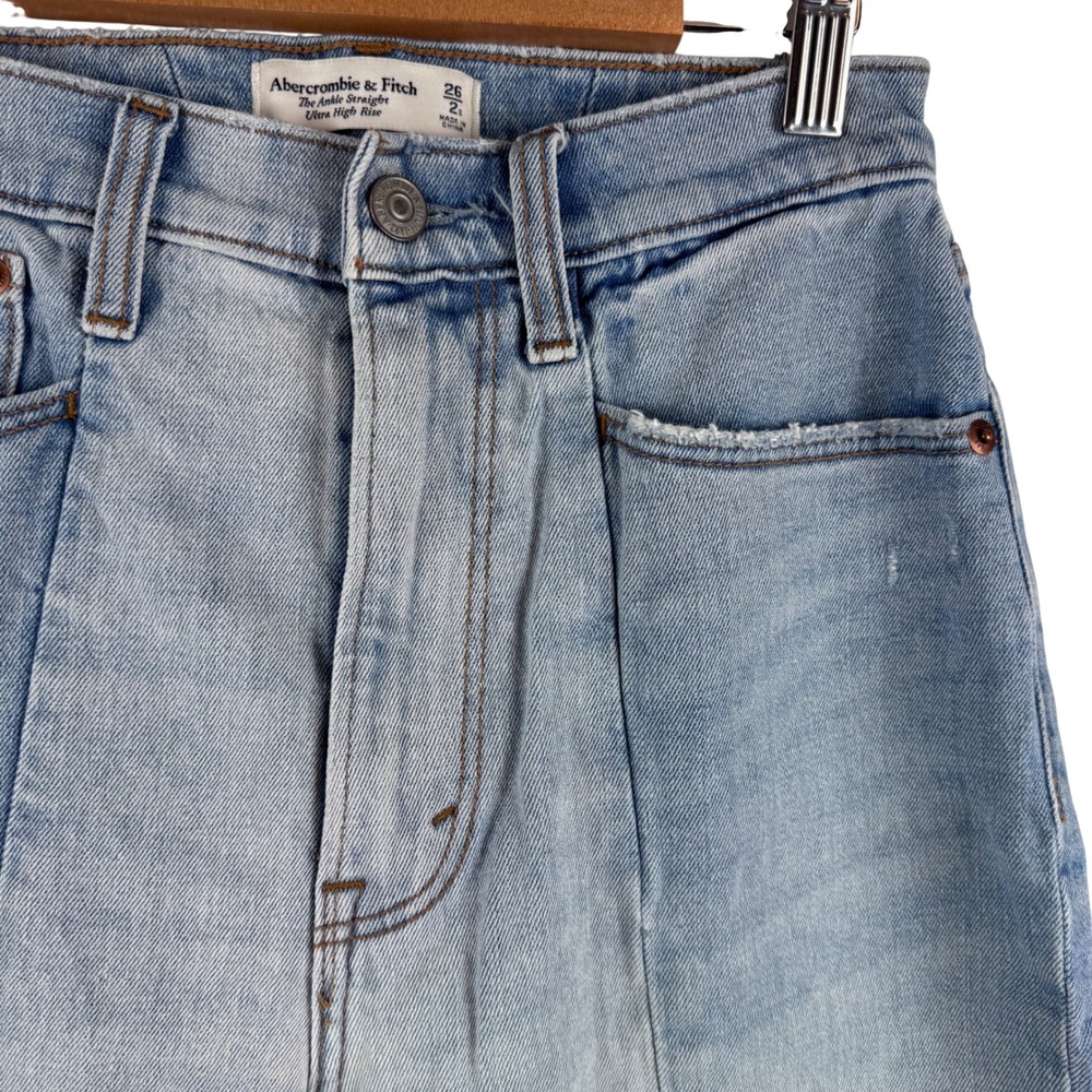 Abercrombie & Fitch Ankle Straight Jeans Womens 26/2S Light Two-Tone Curve Love